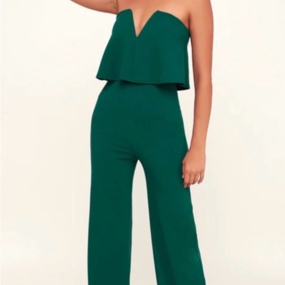 Lulu's Strapless Emerald Jumpsuit